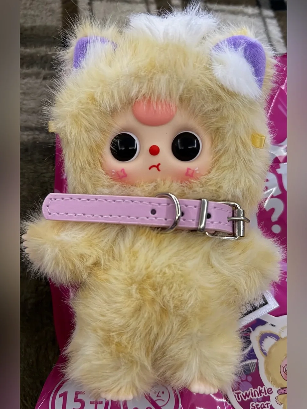 Whose Cat Am I? V2 Plush Cat Toy in Yellow with Pink Collar